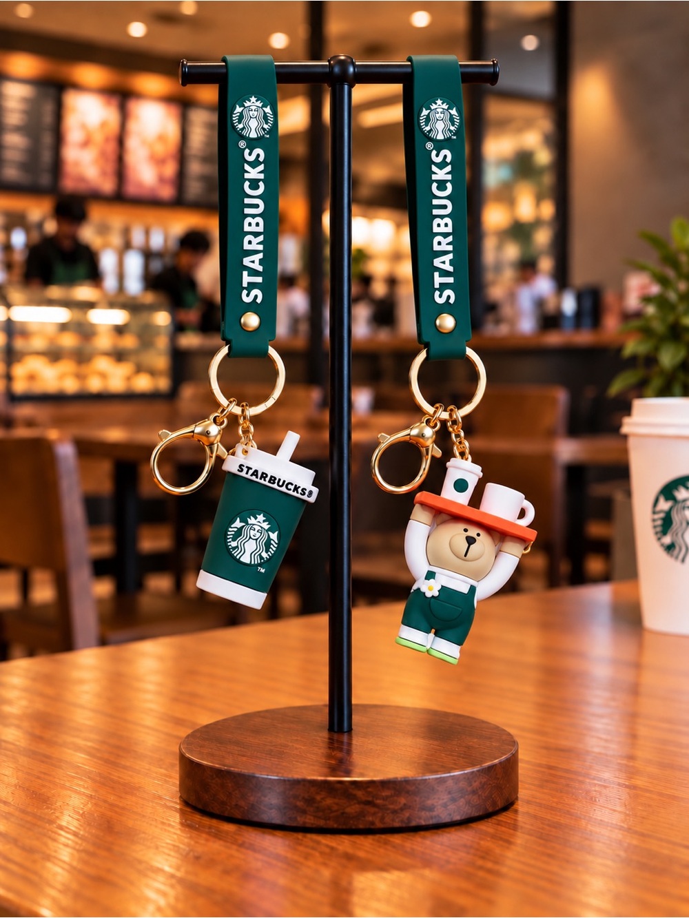Green Tumbler & Coffee Bear Coffee Lovers Keychain Bundle – Set of 2